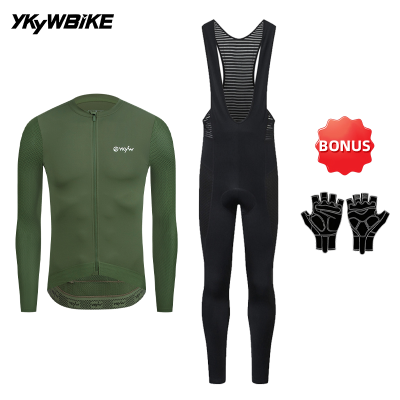 Cycling Gear Brands - ชุดเสื้อและกางเกงปั่นจักรยานสำหรับผู้ชาย YKYWBIKE เหมาะสำหรับฤดูใบไม้ผลิ เสื้อแขนยาว กางเกงเอี๊ยมสำหรับปั่นจักรยานเสือหมอบ